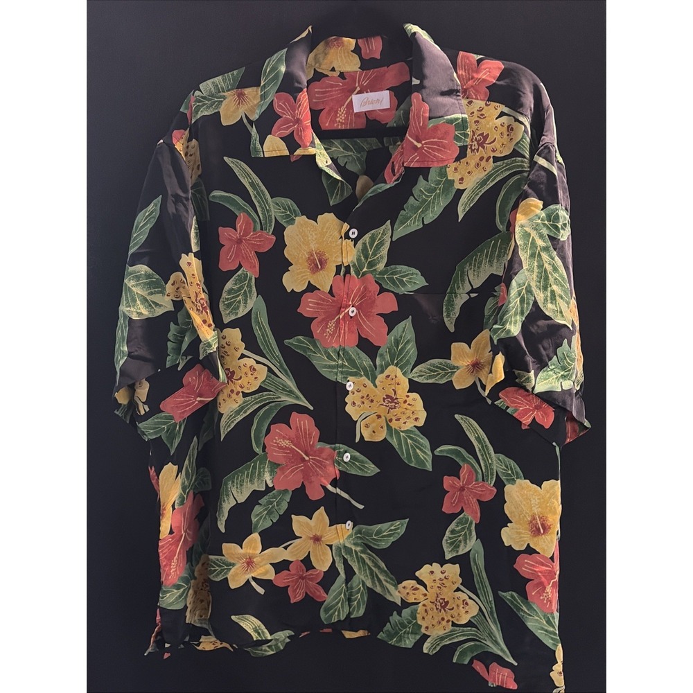 Brioni Hawaiian Silky Rayon Shirt Men Size 2XL Floral Print Resort Camp Aloha